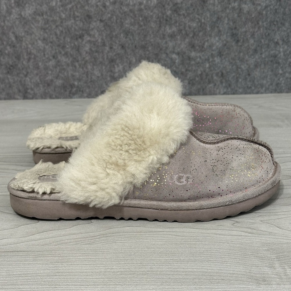 UGG Women's Scuffette II Glitter Shearling Slippers Gray Size 5